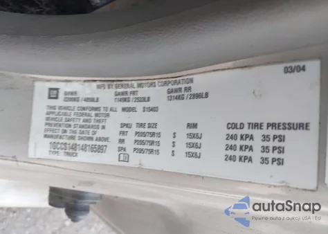 2004 Chevrolet Colorado z USA, uszkodzony, nr VIN 1GCCS148148165897